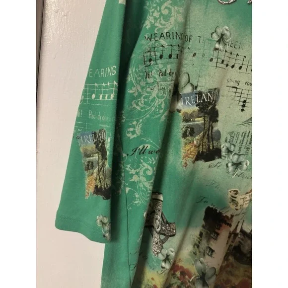 Christopher & Banks Women's Size L Irish Theme Cotton 3/4 Sleeve Cotton Shirt - Picture 9 of 15